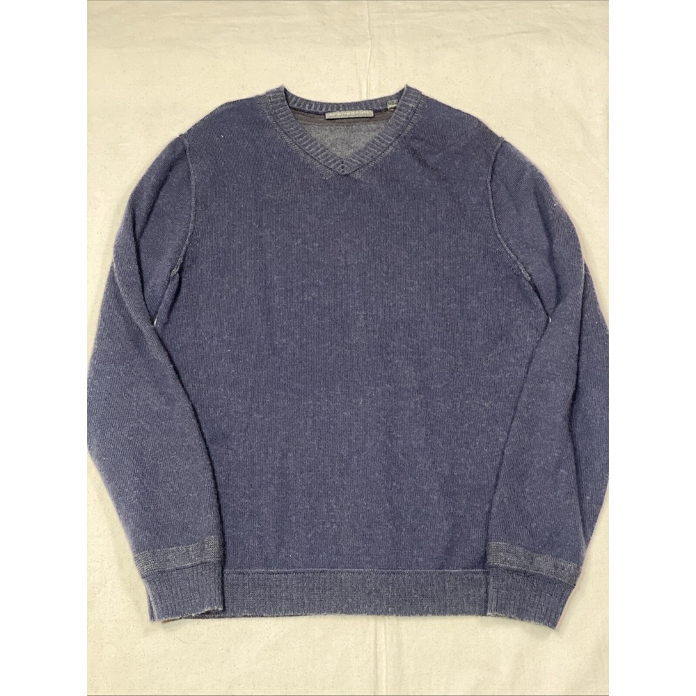 Transcript Men's M Gray 100% Extra Fine Merino Wool Long Sleeve V-Neck Sweater